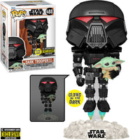 Star Wars: The Mandalorian Dark Trooper with Grogu Glow-in-the-Dark Pop! Vinyl Figure #488 - Entertainment Earth Excl.