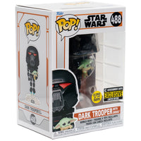 Star Wars: The Mandalorian Dark Trooper with Grogu Glow-in-the-Dark Pop! Vinyl Figure #488 - Entertainment Earth Excl.